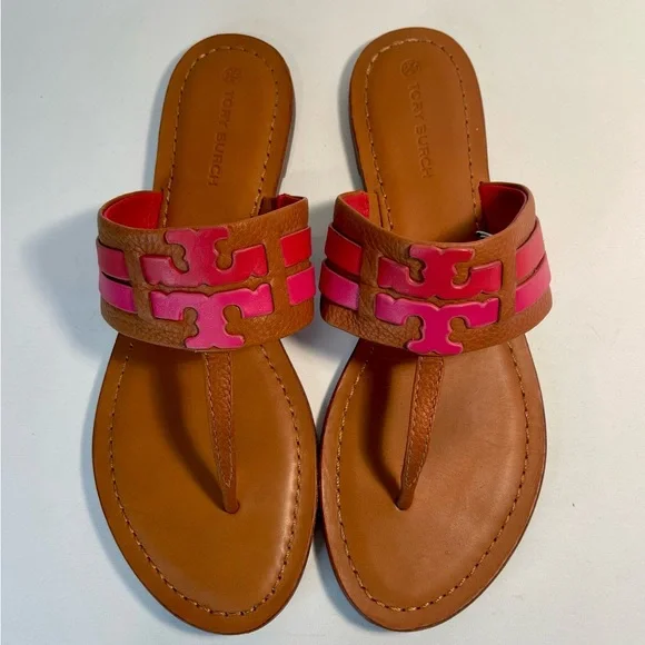 Tory Burch Leigh Tumbled Calf Leather Thong Sandals size 10 - Picture 2 of 6